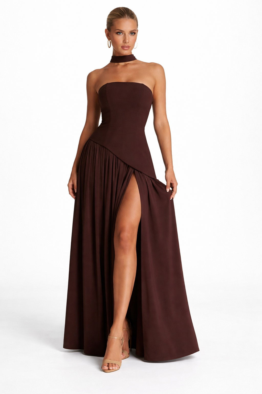 Strapless Slit Maxi Gown